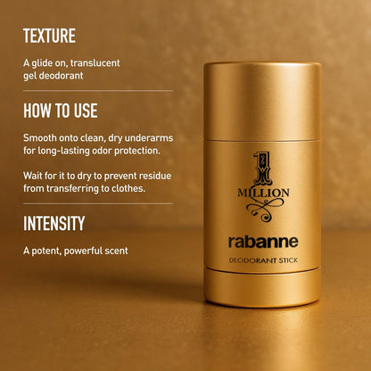 Rabanne 1 Million Deodorant Stick for Men – Luxury Fragrance Solid Deodorant with Fresh Leather, Warm Spice & Sensual Musk, Long-Lasting Freshness, 2.2 oz