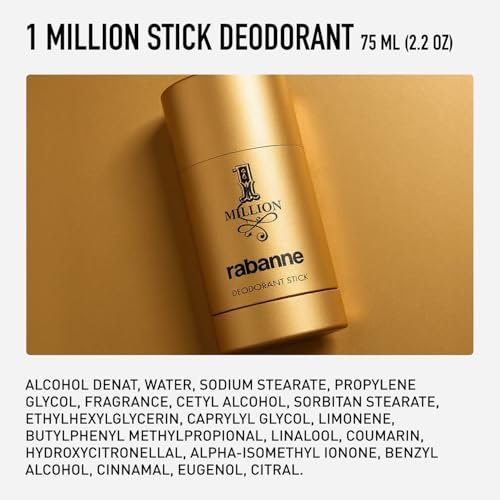 Rabanne 1 Million Deodorant Stick for Men – Luxury Fragrance Solid Deodorant with Fresh Leather, Warm Spice & Sensual Musk, Long-Lasting Freshness, 2.2 oz - görsel 16