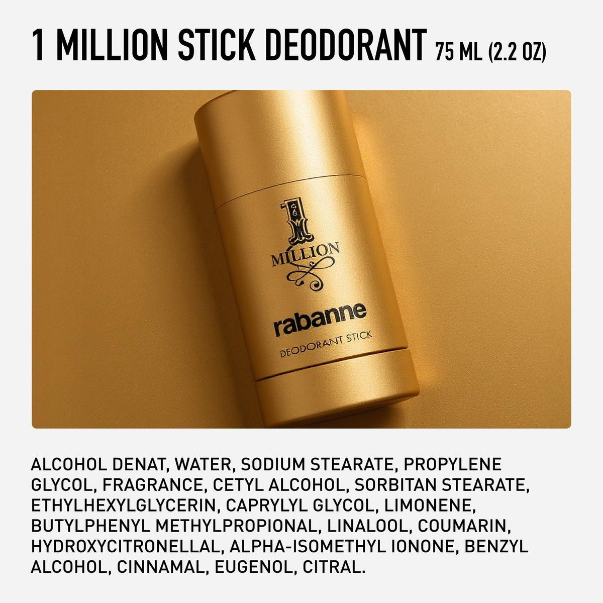 Rabanne 1 Million Deodorant Stick for Men – Luxury Fragrance Solid Deodorant with Fresh Leather, Warm Spice & Sensual Musk, Long-Lasting Freshness, 2.2 oz - görsel 15