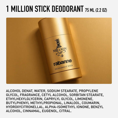 Rabanne 1 Million Deodorant Stick for Men – Luxury Fragrance Solid Deodorant with Fresh Leather, Warm Spice & Sensual Musk, Long-Lasting Freshness, 2.2 oz