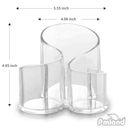 PMLAND Large Wavy Acrylic Makeup Brush and Cosmetic Holder – Transparent 3-Space Organizer