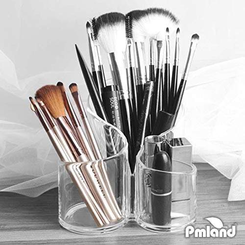PMLAND Large Wavy Acrylic Makeup Brush and Cosmetic Holder – Transparent 3-Space Organizer - görsel 6