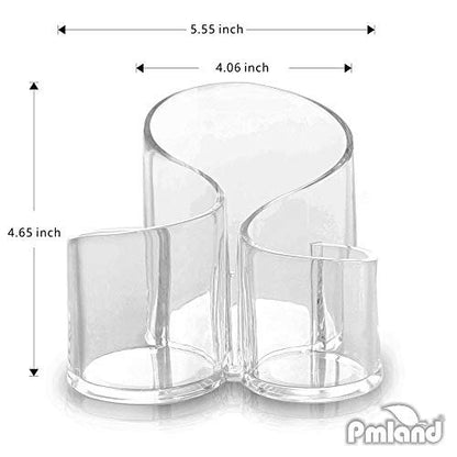 PMLAND Large Wavy Acrylic Makeup Brush and Cosmetic Holder – Transparent 3-Space Organizer
