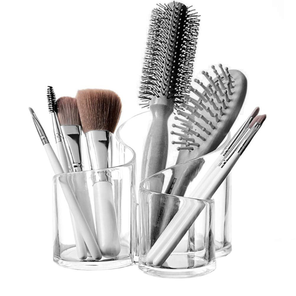 PMLAND Large Wavy Acrylic Makeup Brush and Cosmetic Holder – Transparent 3-Space Organizer - görsel 1
