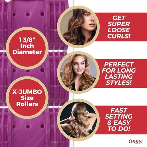 Annie Snap-On Magnetic Hair Rollers – Extra Jumbo 1 3/4 Inch, Locking Snap-Over Hood, Secure Hold No Pins Needed, Purple, 6 Count - görsel 8