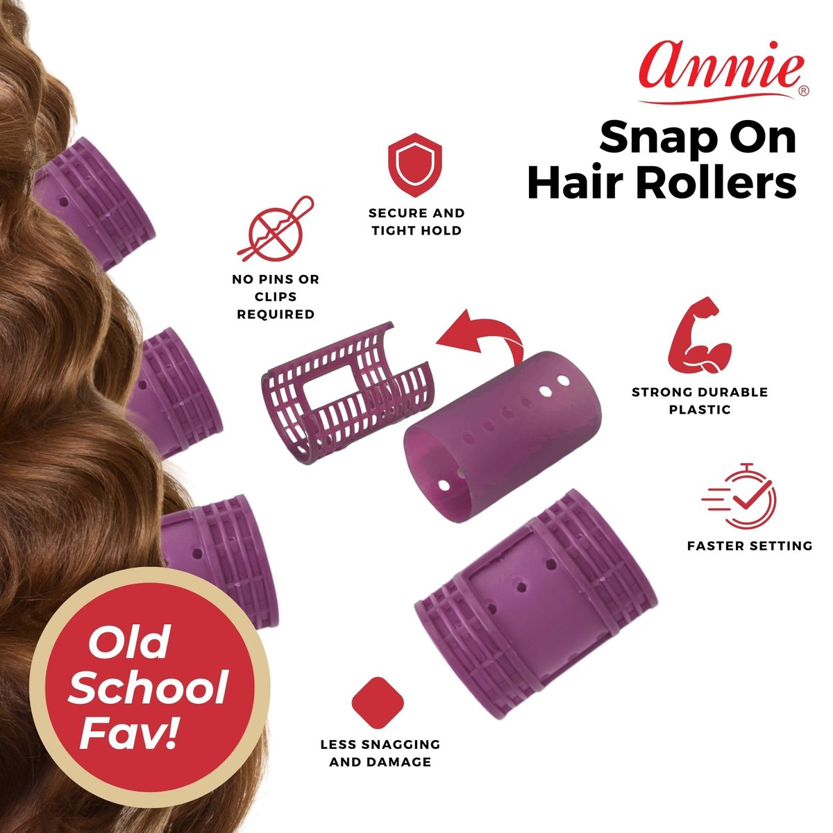 Annie Snap-On Magnetic Hair Rollers – Extra Jumbo 1 3/4 Inch, Locking Snap-Over Hood, Secure Hold No Pins Needed, Purple, 6 Count - görsel 5
