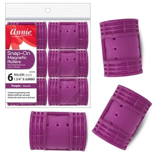 Annie Snap-On Magnetic Hair Rollers – Extra Jumbo 1 3/4 Inch, Locking Snap-Over Hood, Secure Hold No Pins Needed, Purple, 6 Count - görsel 2