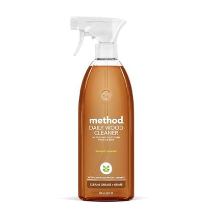 Method Daily Wood Cleaner, Almond, 28 oz Spray Bottle - Gentle Wood Surface Cleaner for Shelves, Tables & More