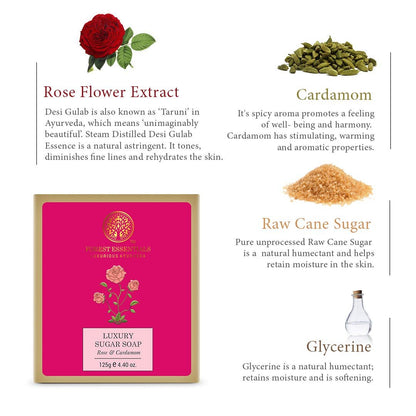 Forest Essentials Luxury Sugar Soap - Rose & Cardamom 125g