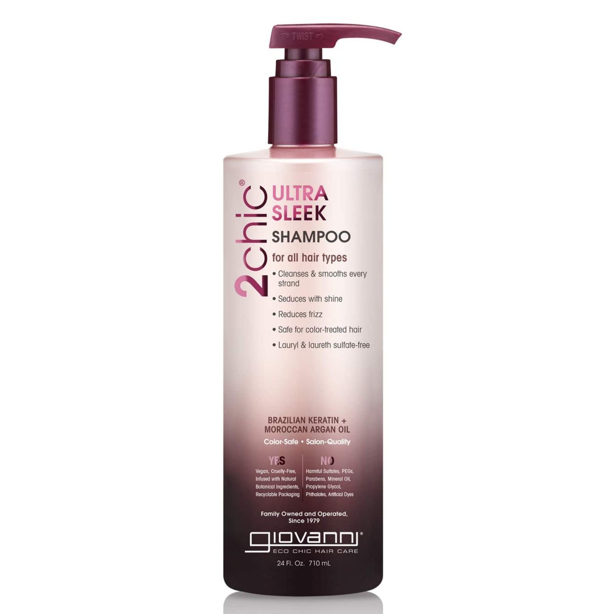 GIOVANNI 2chic Ultra-Sleek Shampoo - Brazilian Phyto-Keratin & Moroccan Argan Oil, Anti-Frizz Formula, 24 oz - görsel 1