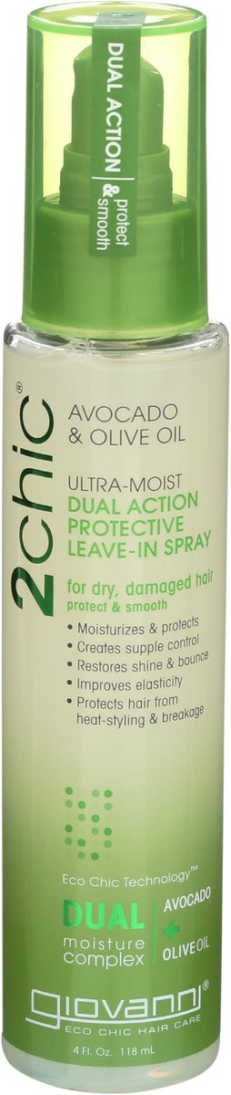 GIOVANNI 2chic Ultra-Moist Dual Action Protective Leave-In Spray - Avocado & Olive Oil, Aloe Vera, Shea Butter - Heat Protection, Color Safe, No Parabens - 4 oz Avelisse