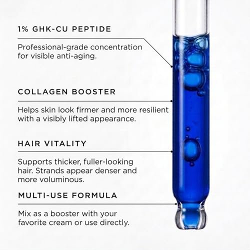 Skin Perfection GHK-CU Copper Peptides Serum for Face & Hair - 1% Blue Liquid Multi-Use Serum Booster with Dropper 0.5 fl oz Avelisse