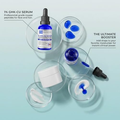 Skin Perfection GHK-CU Copper Peptides Serum for Face & Hair - 1% Blue Liquid Multi-Use Serum Booster with Dropper 0.5 fl oz Avelisse