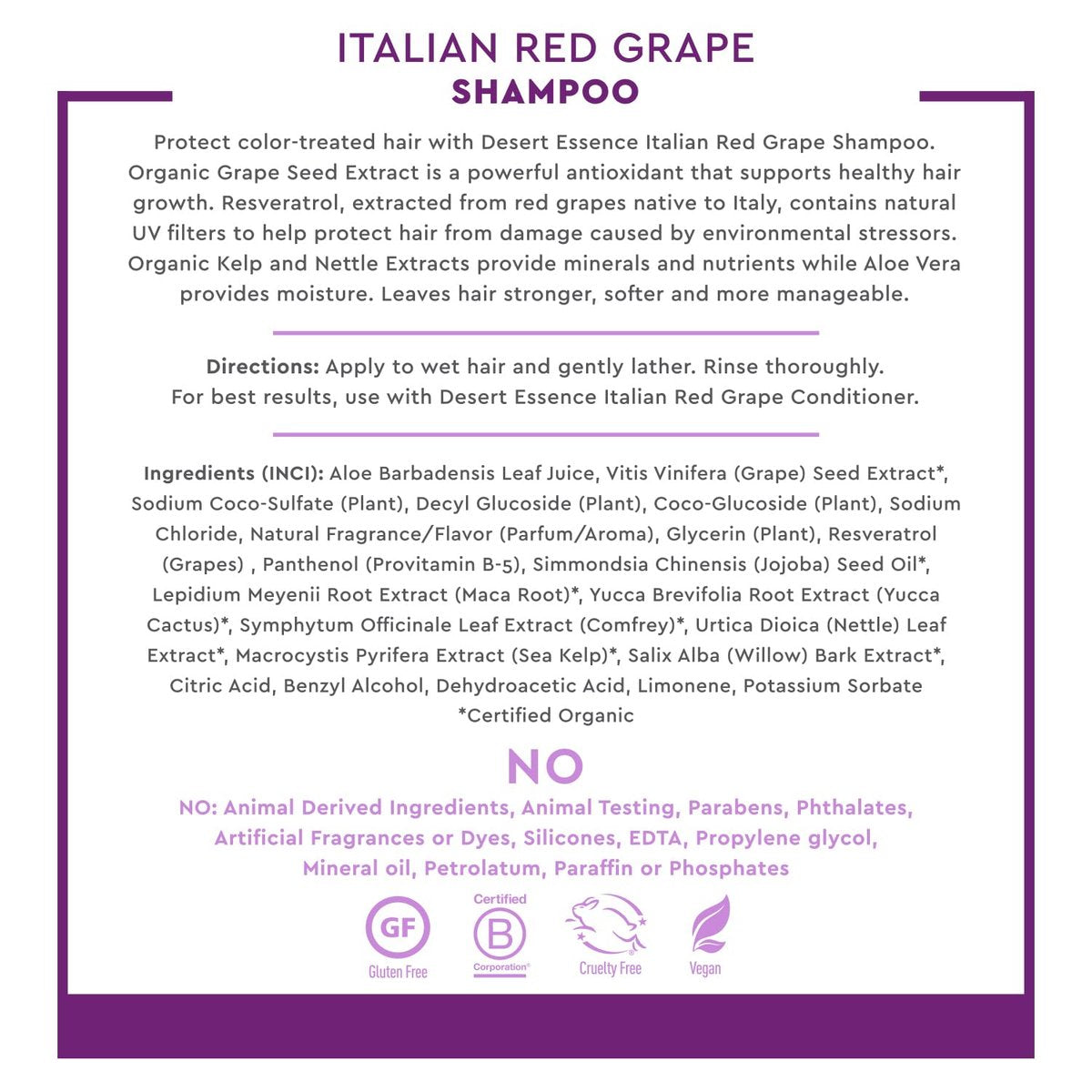 Desert Essence Italian Red Grape Shampoo – Moisturizing & UV Protection for Color Treated Hair (8 fl oz) Avelisse