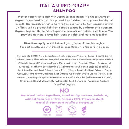 Desert Essence Italian Red Grape Shampoo – Moisturizing & UV Protection for Color Treated Hair (8 fl oz) Avelisse