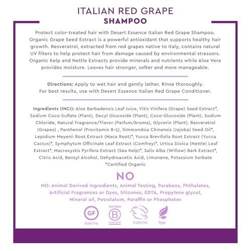 Desert Essence Italian Red Grape Shampoo – Moisturizing & UV Protection for Color Treated Hair (8 fl oz) Avelisse
