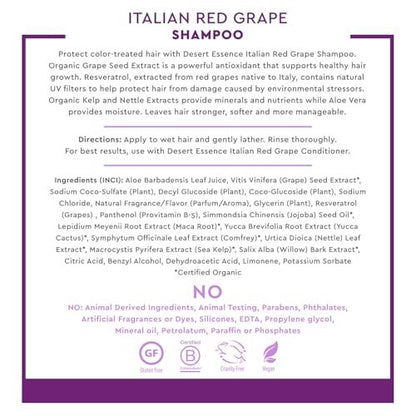 Desert Essence Italian Red Grape Shampoo – Moisturizing & UV Protection for Color Treated Hair (8 fl oz) Avelisse
