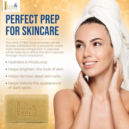 FAIR & WHITE Original AHA Exfoliating Soap - Skin Brightening Bar with Lactic Acid, 200g - Fade Dark Spots on Face, Knees, Body & Armpits Avelisse