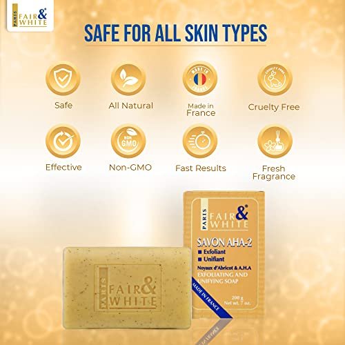 FAIR & WHITE Original AHA Exfoliating Soap - Skin Brightening Bar with Lactic Acid, 200g - Fade Dark Spots on Face, Knees, Body & Armpits Avelisse
