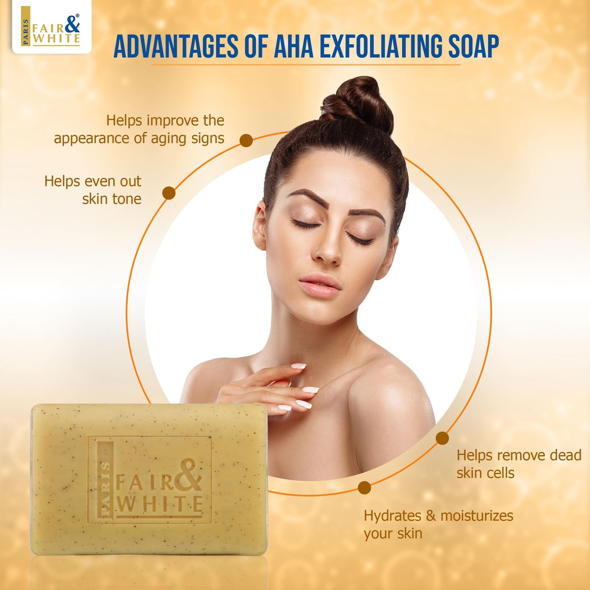 FAIR & WHITE Original AHA Exfoliating Soap - Skin Brightening Bar with Lactic Acid, 200g - Fade Dark Spots on Face, Knees, Body & Armpits Avelisse
