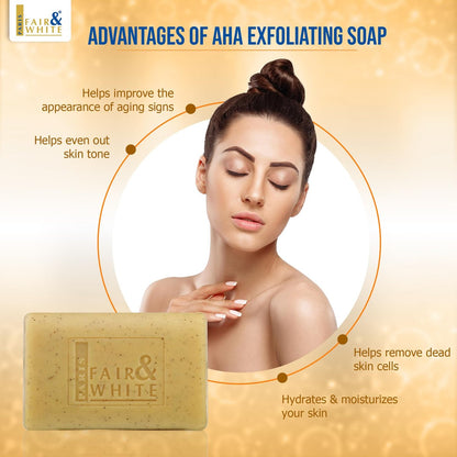 FAIR & WHITE Original AHA Exfoliating Soap - Skin Brightening Bar with Lactic Acid, 200g - Fade Dark Spots on Face, Knees, Body & Armpits Avelisse