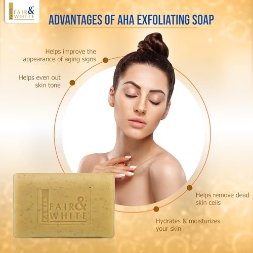 FAIR & WHITE Original AHA Exfoliating Soap - Skin Brightening Bar with Lactic Acid, 200g - Fade Dark Spots on Face, Knees, Body & Armpits Avelisse