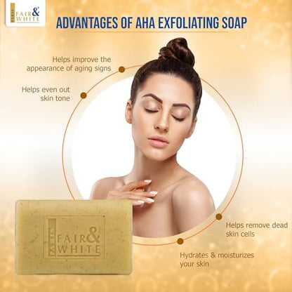 FAIR & WHITE Original AHA Exfoliating Soap - Skin Brightening Bar with Lactic Acid, 200g - Fade Dark Spots on Face, Knees, Body & Armpits Avelisse
