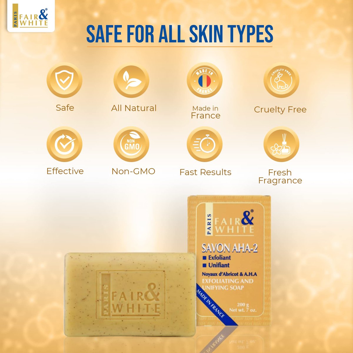 FAIR & WHITE Original AHA Exfoliating Soap - Skin Brightening Bar with Lactic Acid, 200g - Fade Dark Spots on Face, Knees, Body & Armpits Avelisse