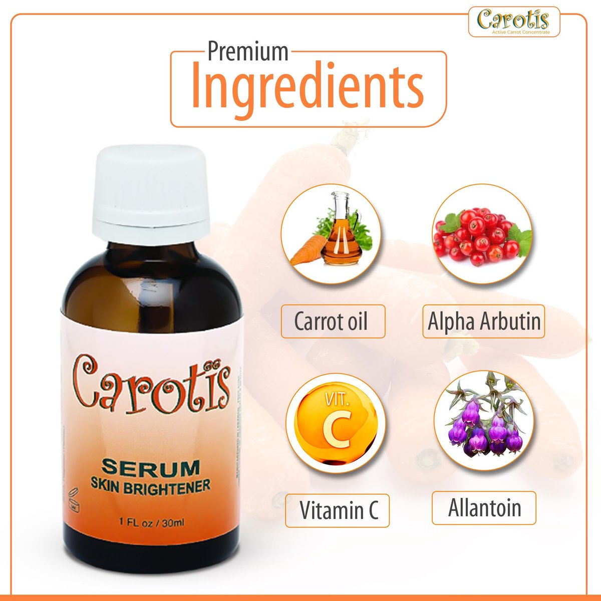 CAROTÏS Brightening Serum 1oz - Fade Brown Spots with Alpha Arbutin Complex & Beta Carotene Avelisse