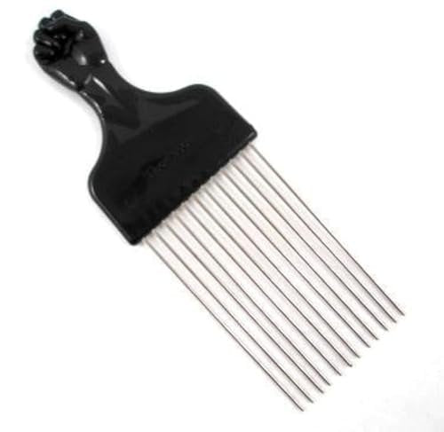 Afro Pick with Black Fist - Titan Metal African American Hair Comb for Natural Hair - görsel 2