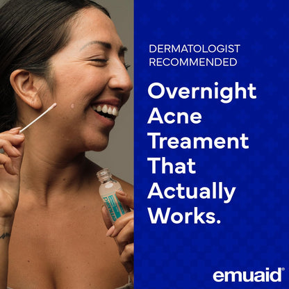 EMUAID Overnight Acne Treatment with Salicylic Acid - Gentle Fast-Acting Solution for Adults & Teens, Clears Stubborn Pimples, Cystic Acne, Blackheads, Rosacea, and Hormonal Breakouts (1 oz) Avelisse