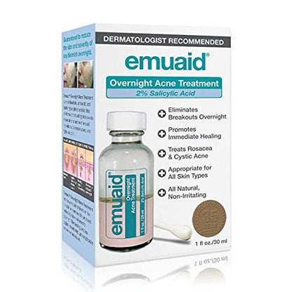 EMUAID Overnight Acne Treatment with Salicylic Acid - Gentle Fast-Acting Solution for Adults & Teens, Clears Stubborn Pimples, Cystic Acne, Blackheads, Rosacea, and Hormonal Breakouts (1 oz) Avelisse