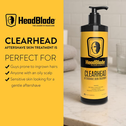 HeadBlade ClearHead Men's Refreshing Post Shaving Aftershave Lotion - 8 oz with Pump, Prevent Ingrown Hair & Irritation Avelisse