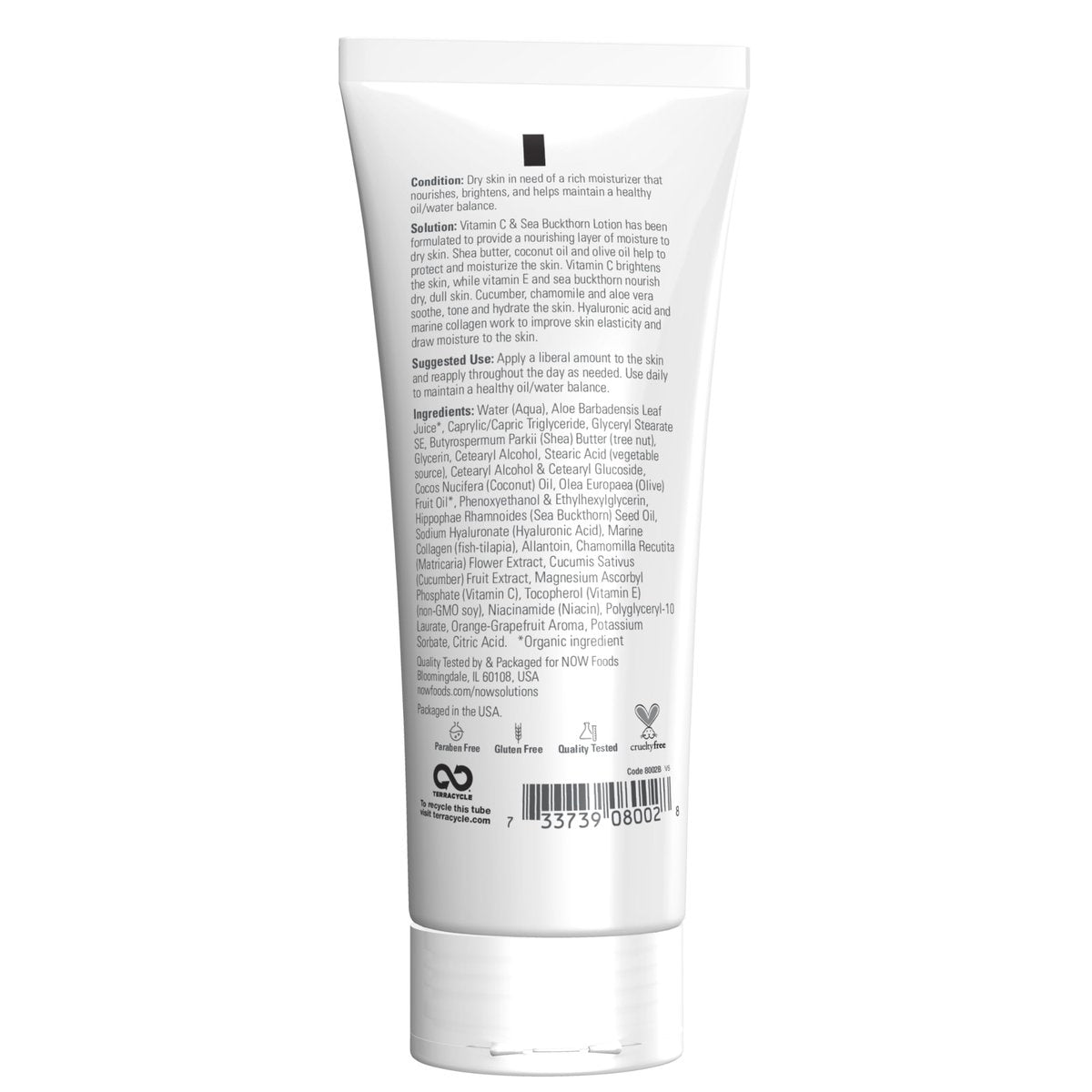 NOW Foods Solutions Vitamin C and Sea Buckthorn Lotion - Hydrates, Repairs and Nourishes Dry Dull Skin, 8 oz Avelisse