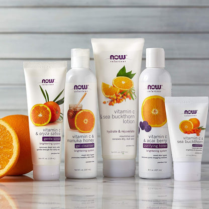 NOW Foods Solutions Vitamin C and Sea Buckthorn Lotion - Hydrates, Repairs and Nourishes Dry Dull Skin, 8 oz Avelisse