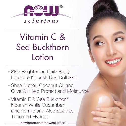 NOW Foods Solutions Vitamin C and Sea Buckthorn Lotion - Hydrates, Repairs and Nourishes Dry Dull Skin, 8 oz Avelisse