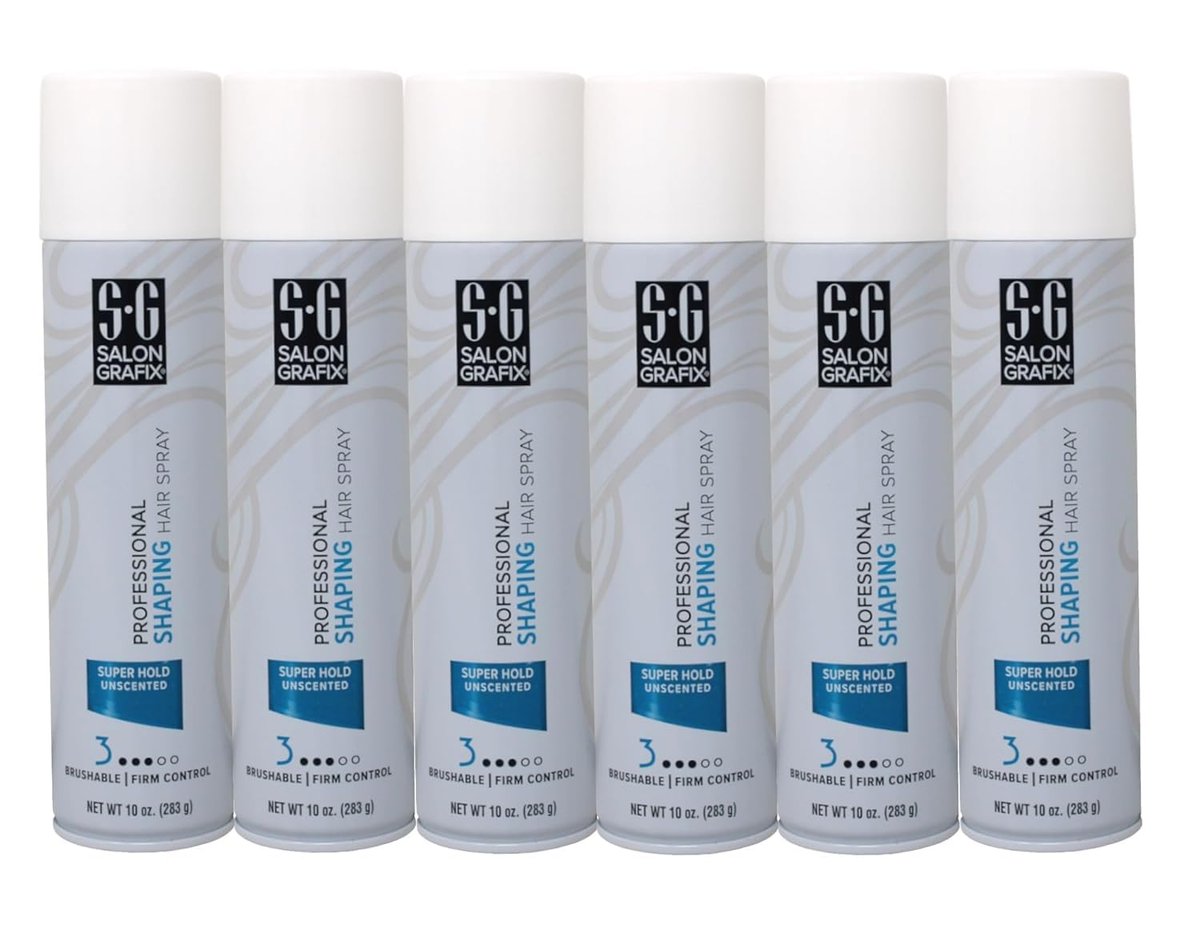 Salon Grafix Super Hold Shaping Hair Spray – Flexible & Brushable Unscented Hairspray for Women and Men – Professional Quality – 10 oz (Pack of 6) Avelisse