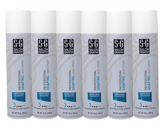 Salon Grafix Super Hold Shaping Hair Spray – Flexible & Brushable Unscented Hairspray for Women and Men – Professional Quality – 10 oz (Pack of 6) Avelisse