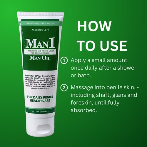 Man1 Man Oil Penile Health Cream - Advanced Care for Dry, Red, Cracked, Discolored, Irritated or Peeling Male Skin - 4 oz Avelisse