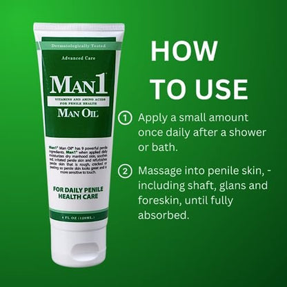Man1 Man Oil Penile Health Cream - Advanced Care for Dry, Red, Cracked, Discolored, Irritated or Peeling Male Skin - 4 oz Avelisse