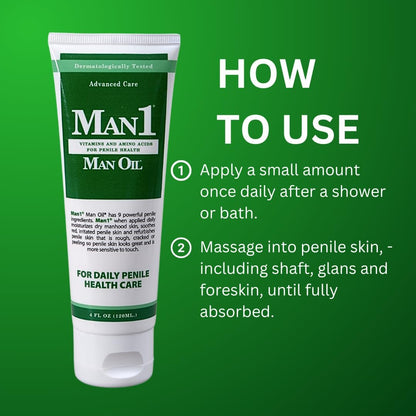 Man1 Man Oil Penile Health Cream - Advanced Care for Dry, Red, Cracked, Discolored, Irritated or Peeling Male Skin - 4 oz Avelisse