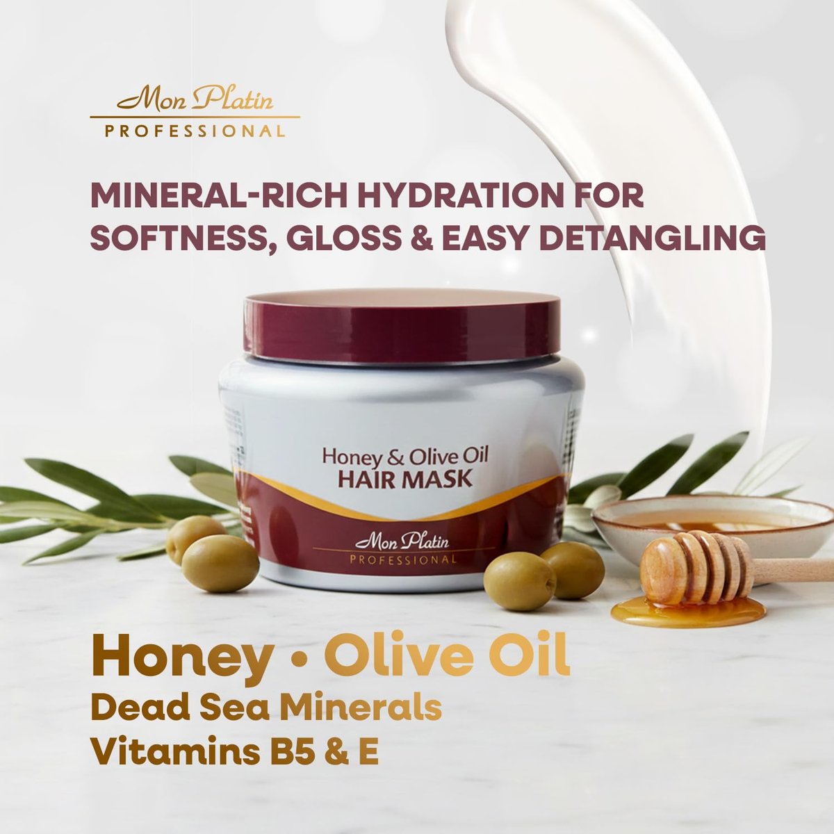 Mon Platin Honey & Olive Oil Hair Mask 500g – Deep Conditioner with Dead Sea Minerals, Royal Jelly & Propolis for Dry, Damaged, Colored, Permed or Split-End Hair - görsel 9