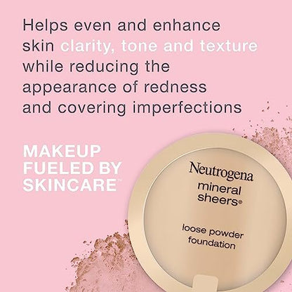 Neutrogena Mineral Sheers Lightweight Loose Powder Foundation - Nude 40, 0.19 oz - Sheer to Medium Buildable Coverage with Vitamins A, C, & E