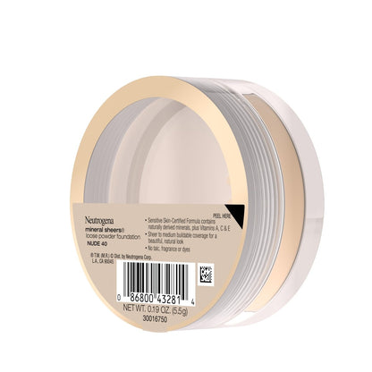 Neutrogena Mineral Sheers Lightweight Loose Powder Foundation - Nude 40, 0.19 oz - Sheer to Medium Buildable Coverage with Vitamins A, C, & E