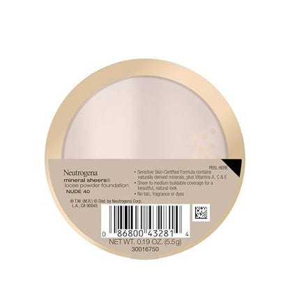 Neutrogena Mineral Sheers Lightweight Loose Powder Foundation - Nude 40, 0.19 oz - Sheer to Medium Buildable Coverage with Vitamins A, C, & E