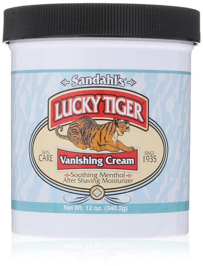 Lucky Tiger Sandahl’s Vanishing Cream (12 oz) – Classic Cooling Aftershave for Men & Face Moisturizer – Soothes Razor Burn & Bumps Avelisse