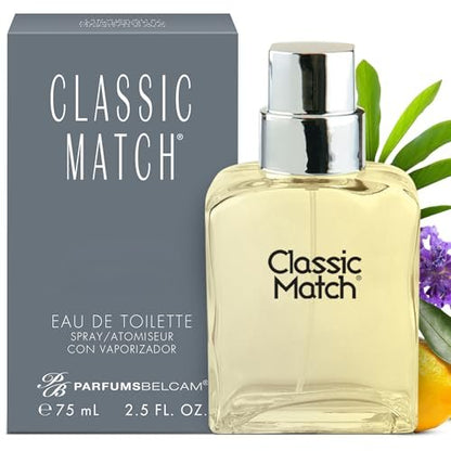 PB ParfumsBelcam Classic Match CM Eau De Toilette Spray for Men - Fresh, Woody, Floral, Long-Lasting Cologne, 2.5 Fl Oz Avelisse