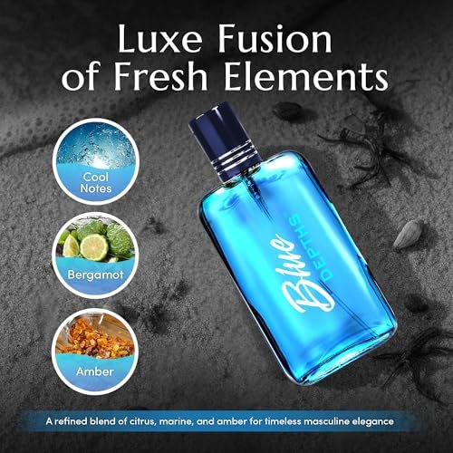 PB ParfumsBelcam Blue Depths Eau de Toilette for Men - Fresh Aquatic Cologne with Crisp Citrus, Warm Musk & Amber - 3.4 Fl Oz - görsel 8