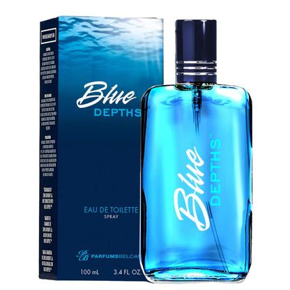 PB ParfumsBelcam Blue Depths Eau de Toilette for Men - Fresh Aquatic Cologne with Crisp Citrus, Warm Musk & Amber - 3.4 Fl Oz