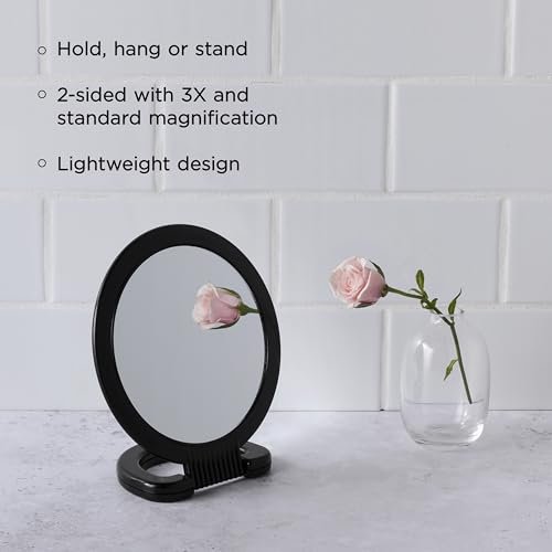 Diane Hand Mirror – Double-Sided 1X and 3X Magnification, Lightweight Portable Handheld Mirror with Handle, Ideal for Makeup, Shaving, & Everyday Beauty, Compact Size for Travel & Gym – 6" Diameter - görsel 3